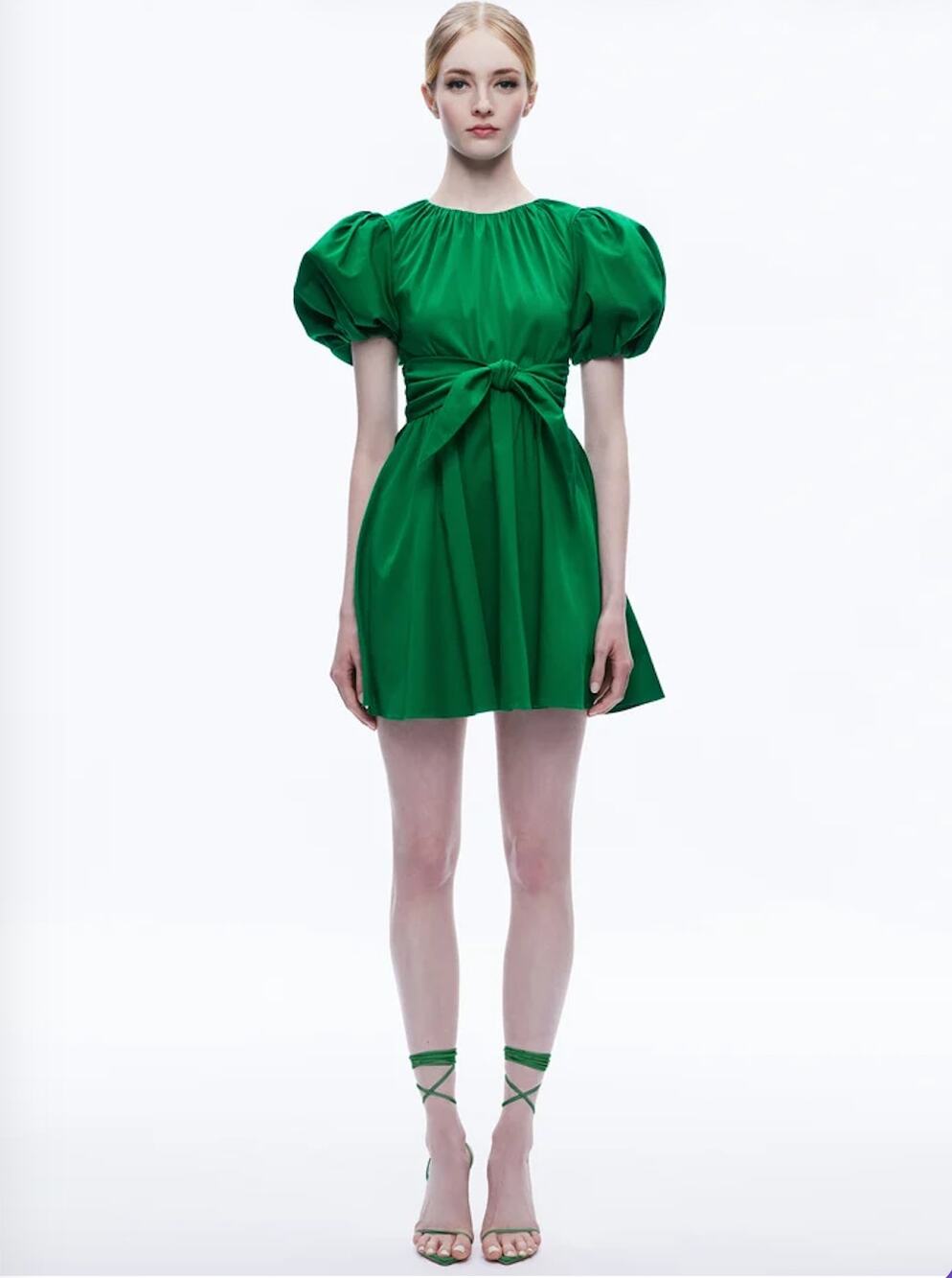 Alice + Olivia kylan green puff sleeve mini dress